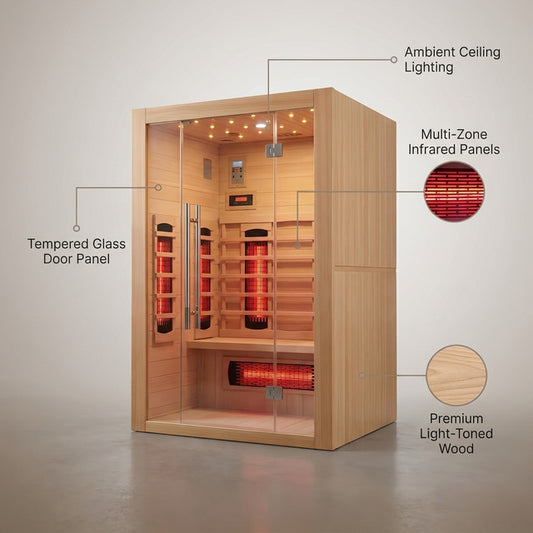Heliox LuminaWood Infrared Sauna Cabin — infographic