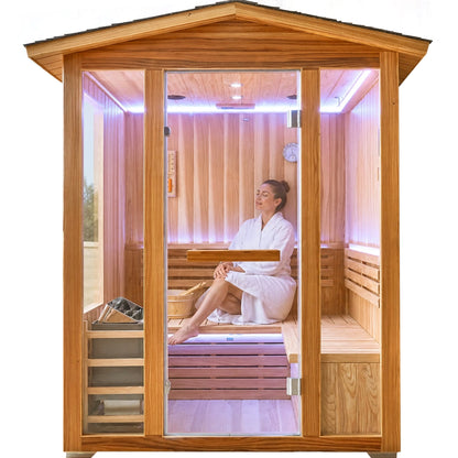 4-Person Outdoor Traditional Cedar Steam Sauna – 6000W