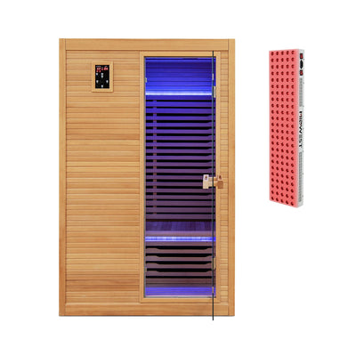 2-Person Far Infrared Wooden Sauna with Red Light Panel