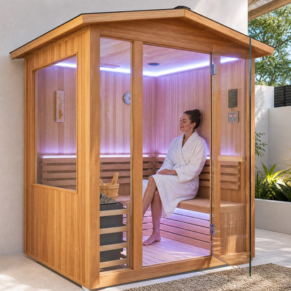 4-Person Outdoor Traditional Cedar Steam Sauna – 6000W