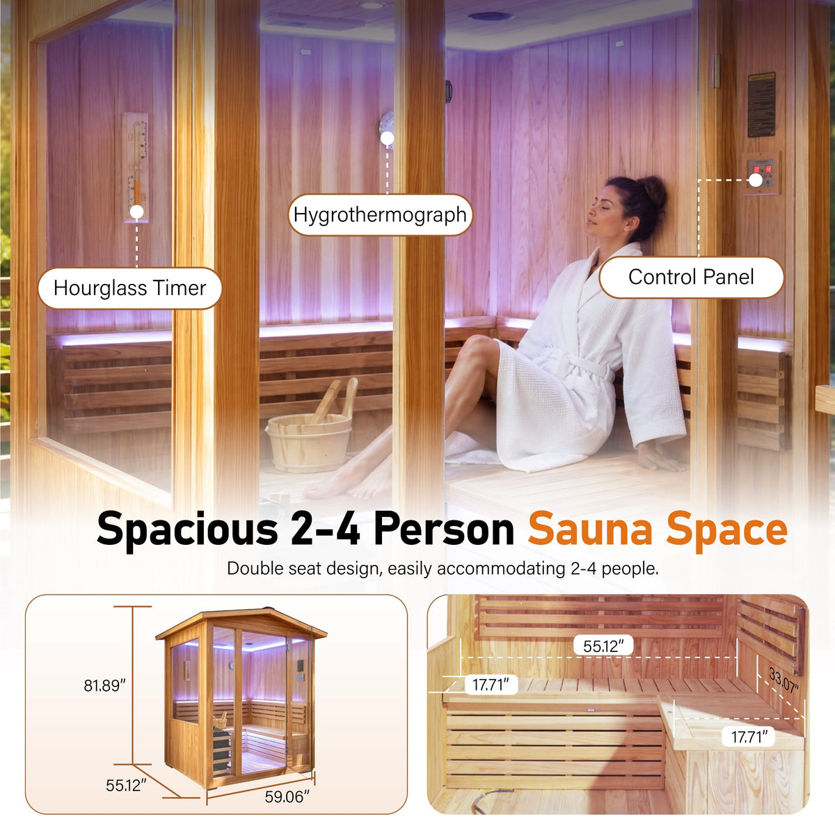 4-Person Outdoor Traditional Cedar Steam Sauna – 6000W