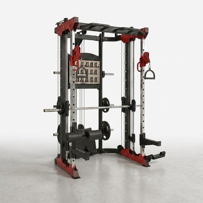 Functional Smith Trainer Built for Strength Training, 11-Gauge Steel Frame, Dual Pulley System, Multi-Grip Pull-Up