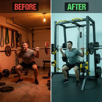 Smith Machine Built for Elite Training, Counterbalanced Bar, Dual Cable Columns, 11-Gauge Steel Frame — Before & After