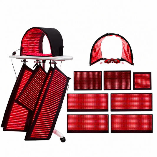 Full Body Red Light Therapy System 12,546 LED's in System. Includes 4 Pads 11" X 27", 2 Pads 11' X 16", 1 Face Dome, 1 Chin Pad