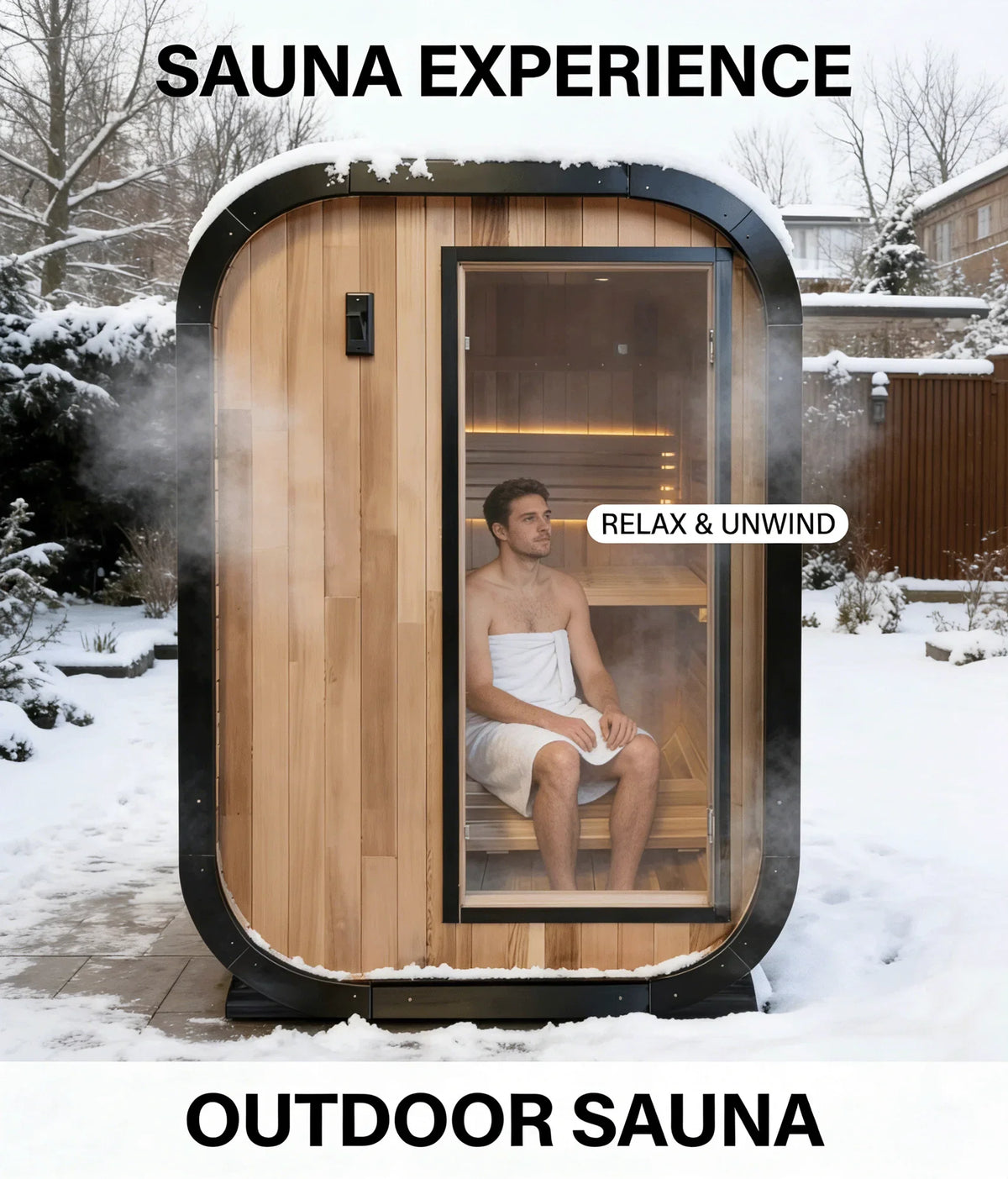 Panoramic Outdoor Sauna Room — Round Cedar Barrel Sauna with Glass Front