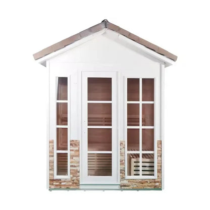 Panoramic Outdoor Sauna Room — Round Cedar Barrel Sauna with Glass Front