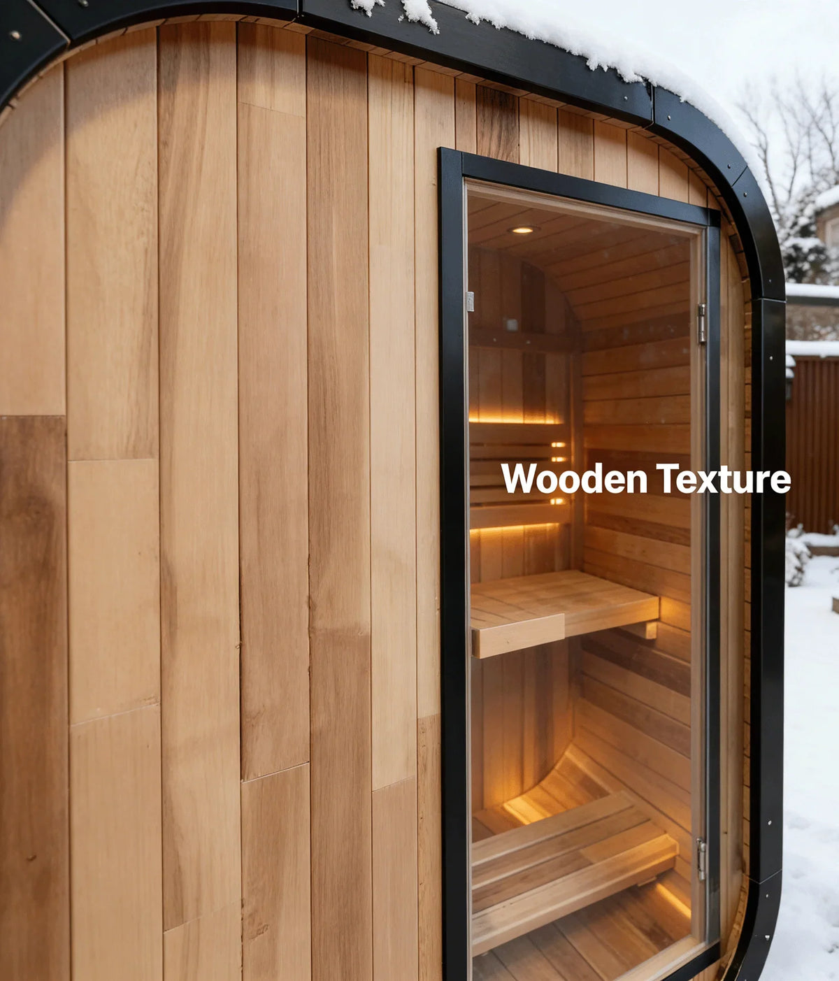 Panoramic Outdoor Sauna Room — Round Cedar Barrel Sauna with Glass Front