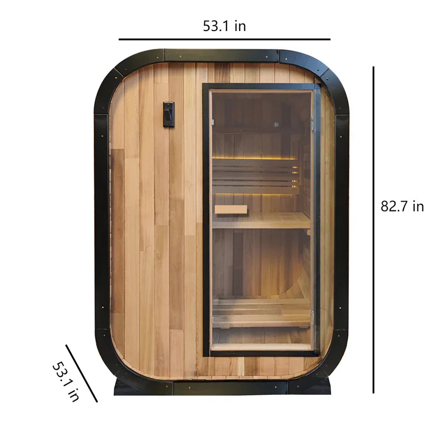 Panoramic Outdoor Sauna Room — Round Cedar Barrel Sauna with Glass Front