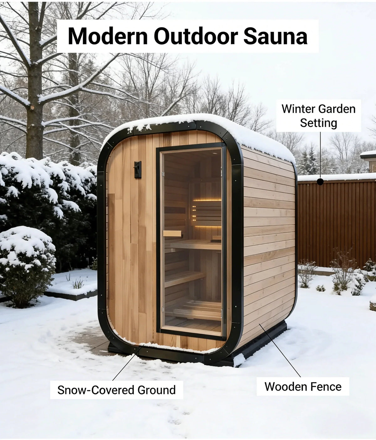 Panoramic Outdoor Sauna Room — Round Cedar Barrel Sauna with Glass Front