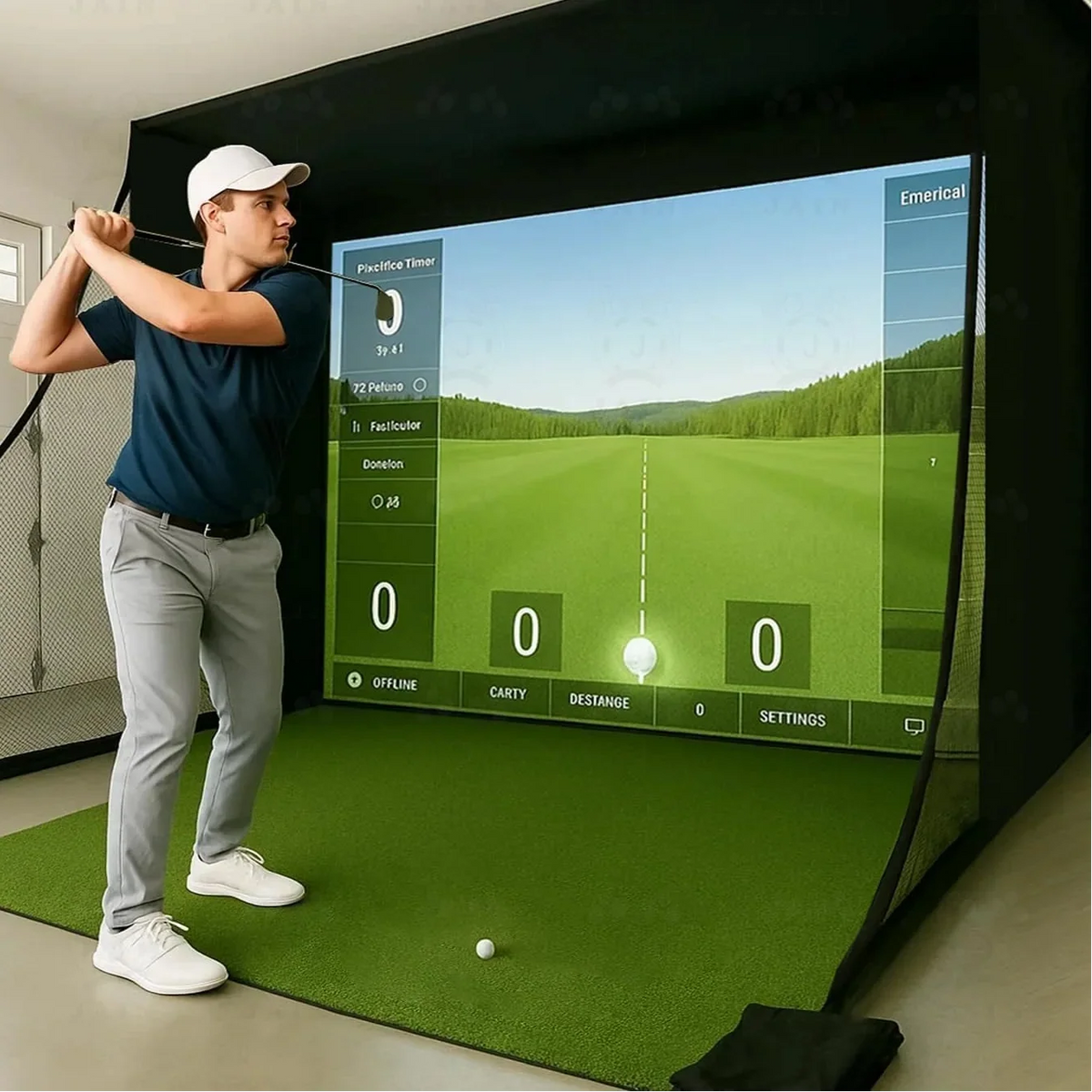 Golf Simulator Enclosure — Impact Screen, Aluminum Frame & Hitting Net