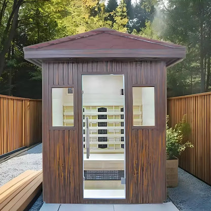 Panoramic Outdoor Sauna Room — Round Cedar Barrel Sauna with Glass Front