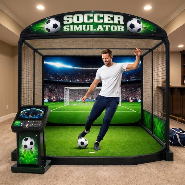 Soccer Simulator Built for Immersive Training, Reinforced Steel Frame, Synthetic Turf, Stadium Backdrop