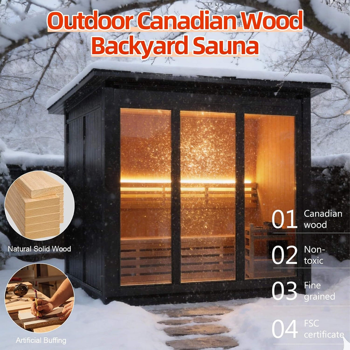 4-Person Canadian Red Cedar Outdoor Steam Sauna