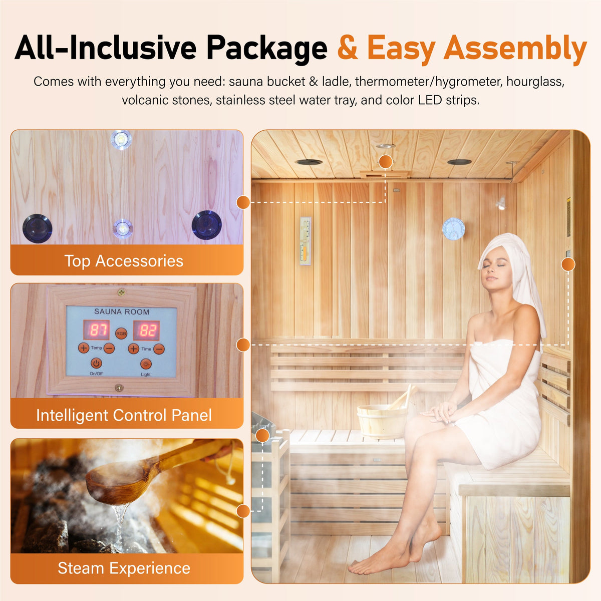 4-Person Outdoor Traditional Cedar Steam Sauna – 6000W