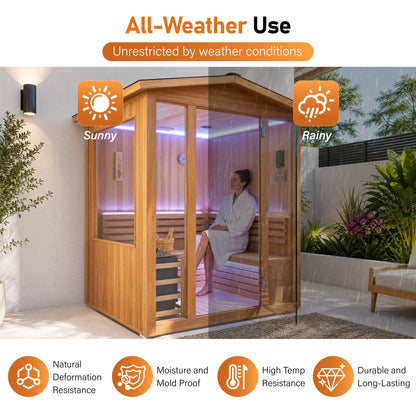 4-Person Outdoor Traditional Cedar Steam Sauna – 6000W