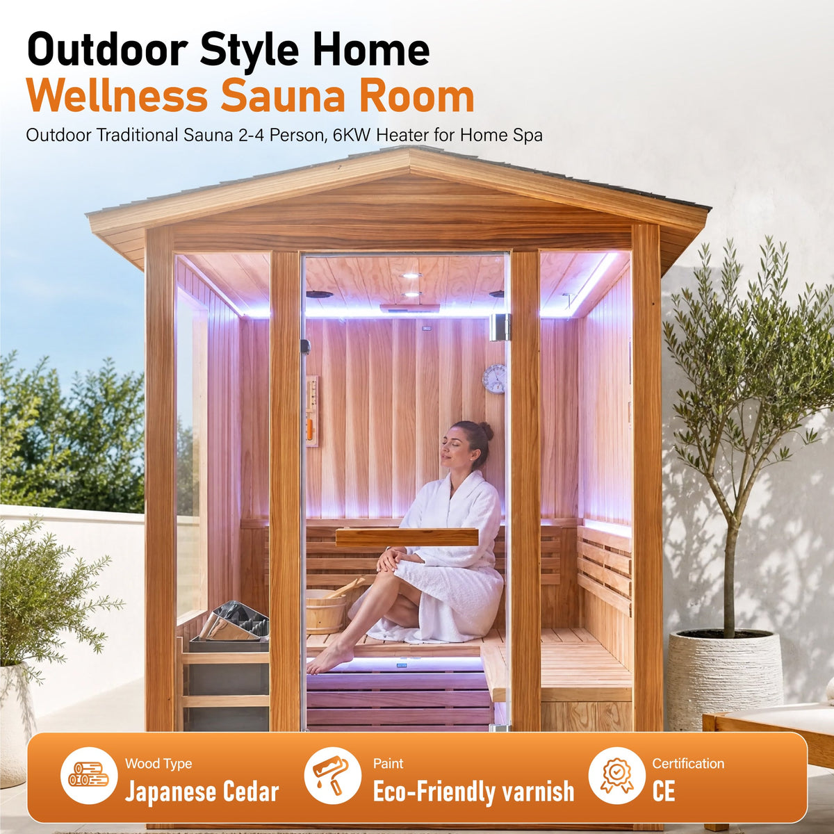 4-Person Outdoor Traditional Cedar Steam Sauna – 6000W