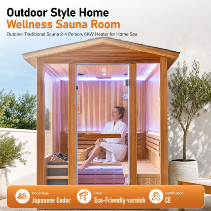 4-Person Outdoor Traditional Cedar Steam Sauna – 6000W
